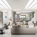 Modern Beauty Salon Interior with Large Windows Street View Comfortable Sofa and Salon Chairs