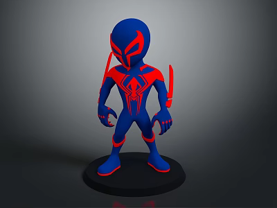 Blue Red Spider Man Figure With Detailed Logo And Posable Arms On Black Base 3d model