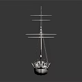 Cartoon Sailing Ship with Masts Ropes and White Brown Hull on Dark Background