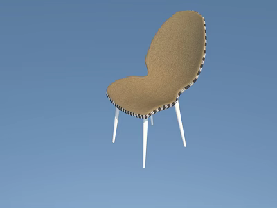 Upholstered Brown Leisure Chair With White Legs And Checkered Edge Trim Modern Design 3d model