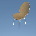 Upholstered Brown Leisure Chair With White Legs And Checkered Edge Trim Modern Design