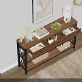Wooden Entryway Console Table With Storage Drawers Baskets Potted Plant And Fruit Plate