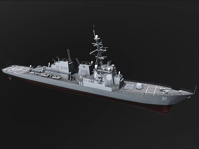 Modern Military Warship Model With Radar Antennas Naval Guns And Deck Equipment 3d model