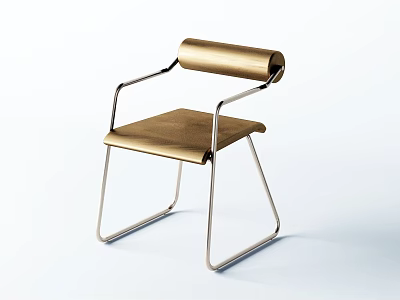 Minimalist Modern Leisure Chair With Metal Frame Leather Seat Rolled Backrest And Sleek Armrests 3d model