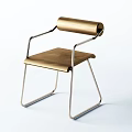 Minimalist Modern Leisure Chair With Metal Frame Leather Seat Rolled Backrest And Sleek Armrests