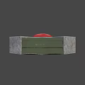 Circular Weapon Device Featuring Green Base Red Sphere And Gray Structural Components 3d model