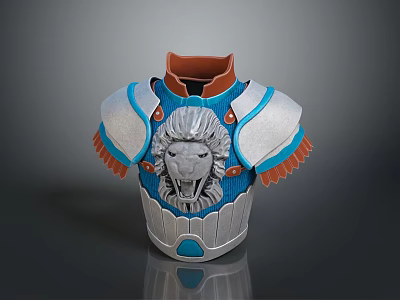 Decorative Daily Life Product Armor Styled With Lion Head Design Blue Silver And Orange Accents 3d model