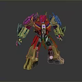 Red And Golden Mechanical Robot Figure With Black Armor And Joints