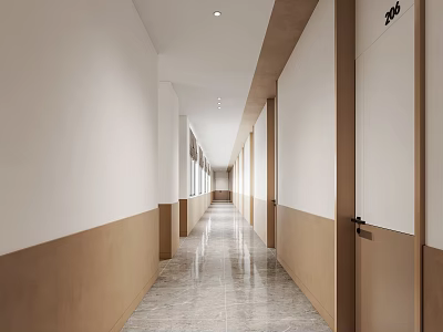 Modern Elevator Hallway Interior With White Walls Wooden Trim And Marble Floor 3d model