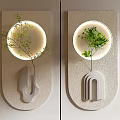 Stylish Wall Decor With Illuminated Circular Light Green Plants And Unique Shape Elements 3d model