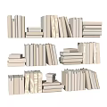 Light Colored Books Stacked And Arranged In Various Sizes And Heights