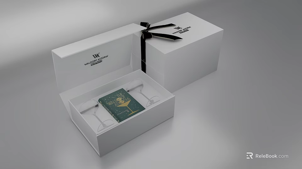 Elegant Decorative Ornament Set In Open White Gift Box With Stylish Details 3d model 