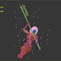 Man Holding Large Axe In Primitive Outfit With Decorative Arm Bands And Flying Debris
