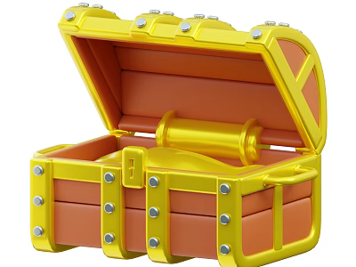Open Yellow Treasure Chest Decorative Ornament Set With Golden Scroll Inside 3d model