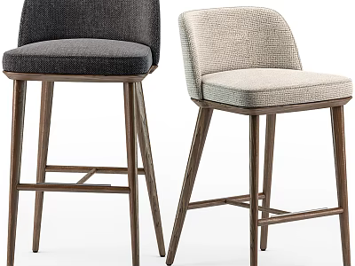 Modern Bar Stools With Dark Gray And Light Beige Upholstered Seats And Wooden Legs 3d model