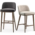 Modern Bar Stools With Dark Gray And Light Beige Upholstered Seats And Wooden Legs