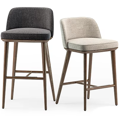 Modern Bar Stools With Dark Gray And Light Beige Upholstered Seats And Wooden Legs 3d model