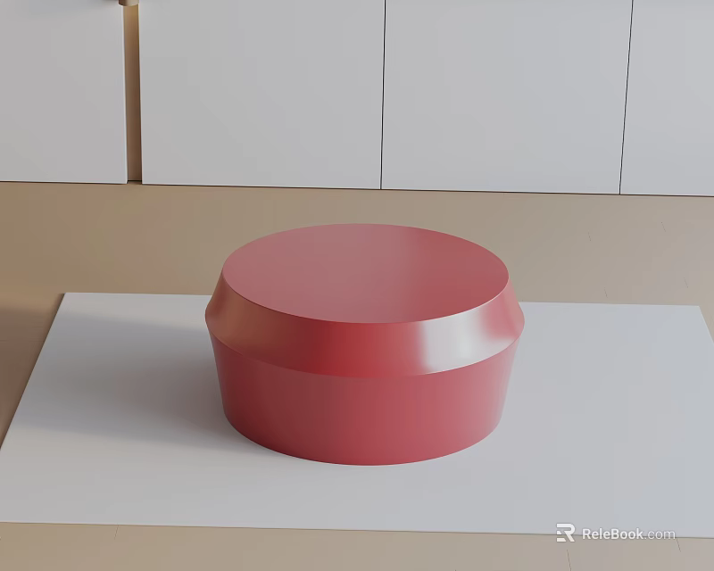 Red Round Sofa Coffee Table Set On White Mat With Light Wall And Beige Floor 3d model