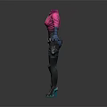 3D Character In Pink Jacket Black Top With Blue Gloves Knee Pads And Tactical Gear