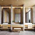 Modern Bathroom Interior Design With Double Vanity Wooden Elements Marble Walls And Mirrors