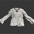 White Floral Printed Women's Blouse With Ruffled Cuffs And Decorative Collar