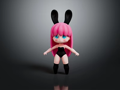 Game Movie Character With Pink Hair Blue Eyes Black Rabbit Ears Bodysuit Stockings Doll Figure 3d model