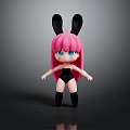 Game Movie Character With Pink Hair Blue Eyes Black Rabbit Ears Bodysuit Stockings Doll Figure