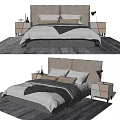 Modern Double Bed Interior With Upholstered Headboard Nightstands And Bedding 3d model