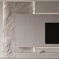 Modern TV Wall With Light Gray Cabinets And Textured Stone Wall 3d model