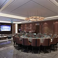 Luxurious Private Dining Room with Large Round Table Chandelier TV Screen and Sofa 3d model