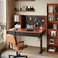 Cozy Study Room Interior With Wooden Desk Brown Chair Bookshelves And Potted Plant