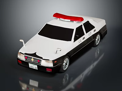 White Police Sedan With Red Siren Light And Alloy Wheels Design 3d model