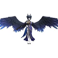 Mythical Woman With Large Blue Wings And Ornate Headdress In Elegant Outfit