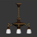 Red And Gold Chandelier With White Glass Shades And Decorative Design