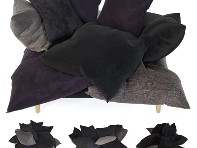 Stylish Dark Colored Decorative Pillows With Soft Textures And Stacked Design 3d model