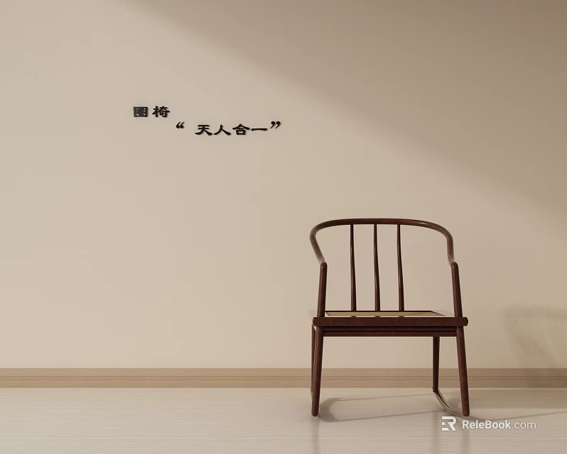 Wooden Single Chair With Slatted Backrest Design Against Light Colored Wall 3d model 