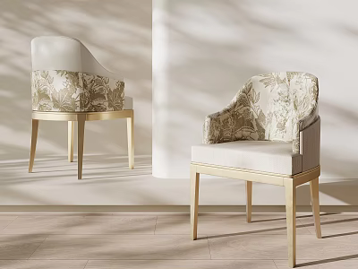 Stylish Floral Upholstered Dining Chairs With Golden Metal Legs For Luxury Modern Home Dining Room 3d model