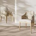 Stylish Floral Upholstered Dining Chairs With Golden Metal Legs For Luxury Modern Home Dining Room