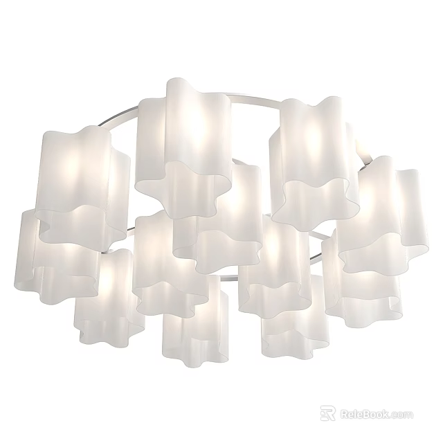 Modern Elegant White Ceiling Light With Multiple Wavy Shades Layered Design 3d model