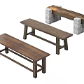 Rustic Wooden Benches With Stone Legs And Simple Designs For Home Decor
