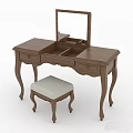 Traditional Wooden Dressing Table with Drawers Mirror Tabletop and Comfortable Stool 3d model