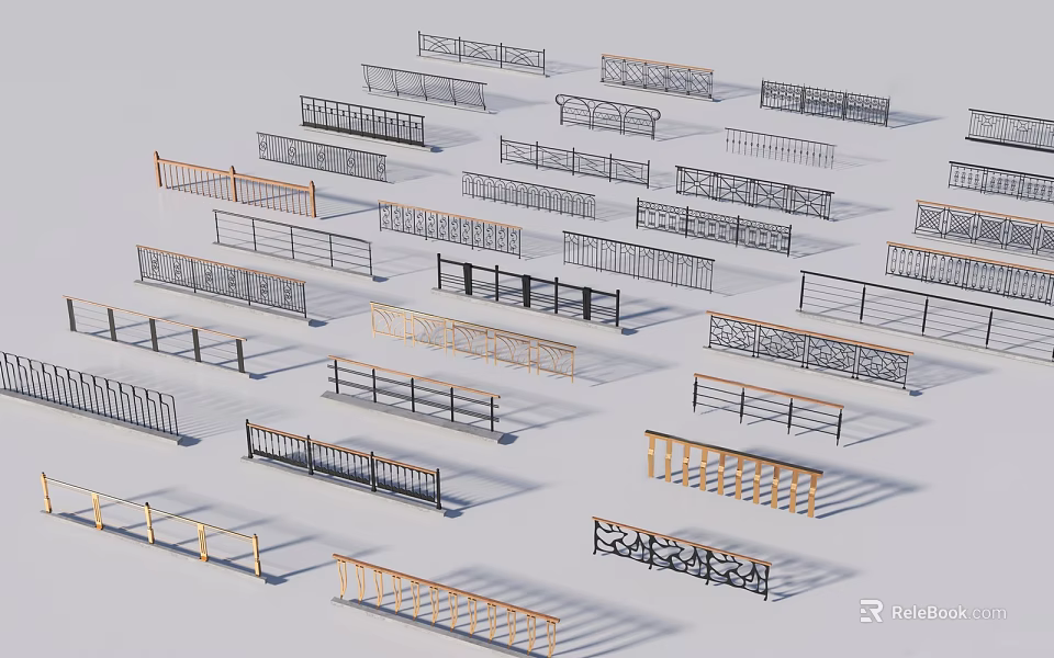 Diverse Decorative Railings With Ornate Patterns And Metal Designs For Various Applications 3d model 