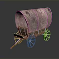 Vintage Covered Wagon With Wooden Frame Canvas Cover And Spoked Wheels