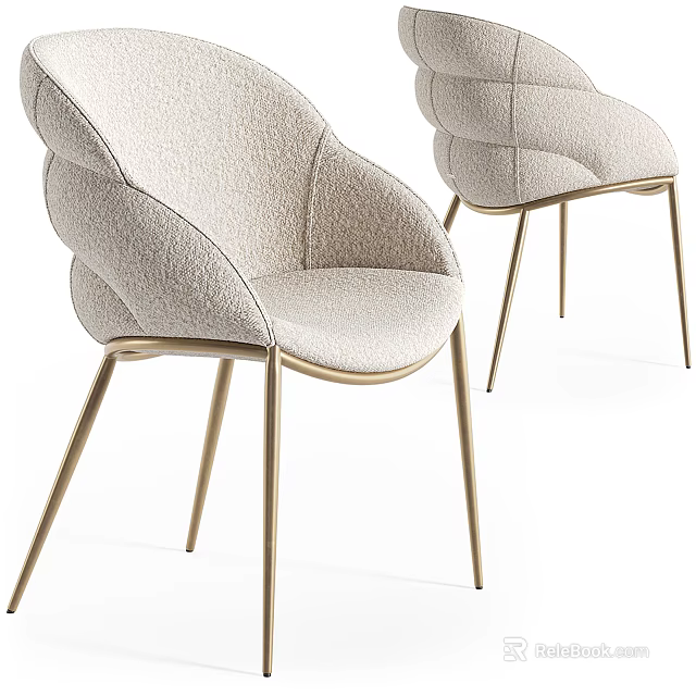 Modern Elegant Beige Upholstered Single Chair With Golden Metal Legs 3d model 