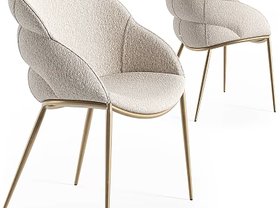 Modern Elegant Beige Upholstered Single Chair With Golden Metal Legs 3d model
