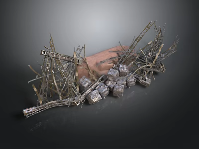 Abstract Industrial Scene Components With Metal Frames And Stone Blocks 3d model