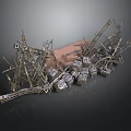Abstract Industrial Scene Components With Metal Frames And Stone Blocks