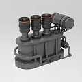 Industrial Equipment with Black Cylindrical Components Mounted on Metal Frame and Pipes