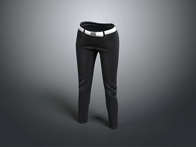 Black Slim Fit Pants Featuring White Belt For Casual Daily Outfit 3d model