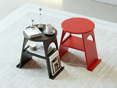 Black And Red Side Tables With Multi Tier Design Round Top Decor In Modern Room 3d model